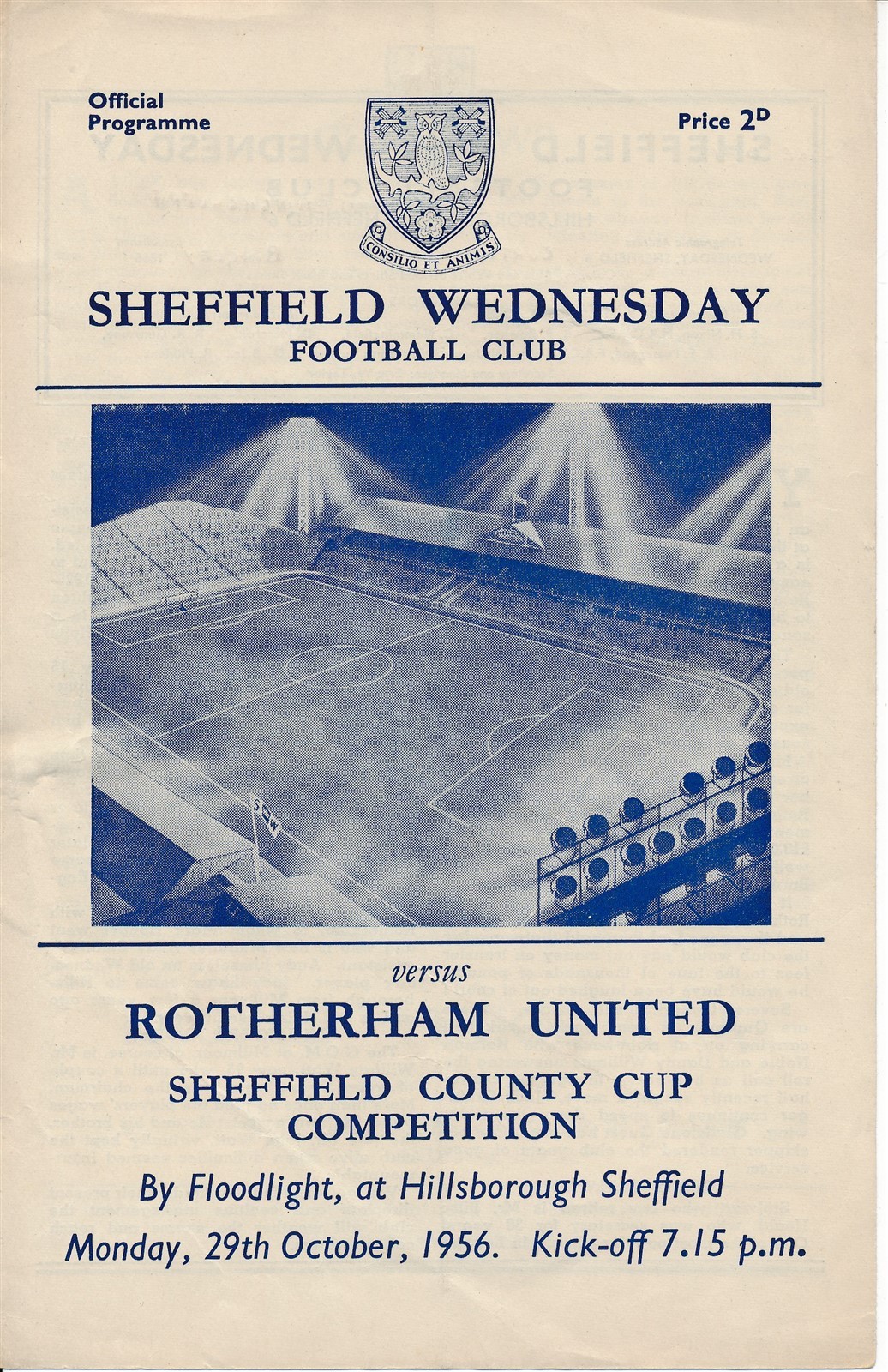 Sheffield Wednesday v Rotherham United (County Cup) 1956/1957 - 4 page issue for sale on Ebay