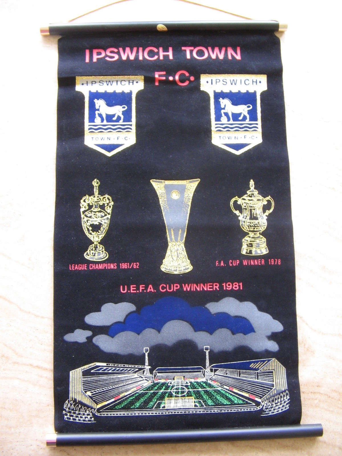 Rare Ipswich Town FC Vintage 1981 Rectangular Pennant 50cm x 27.5cm for sale on Ebay