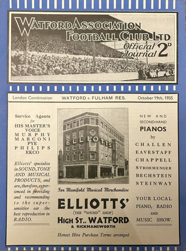 Watford Reserves v Fulham Reserves - 19/10/35 - 1935/36 for sale on Ebay