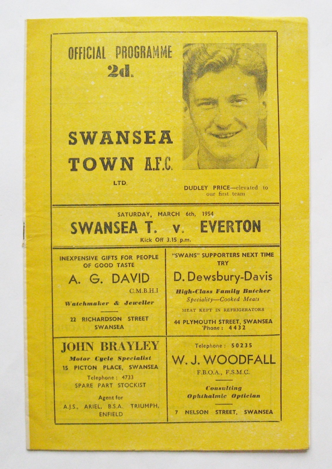 SWANSEA TOWN v EVERTON 1953/1954 *VG Condition Football Programme* for sale on Ebay