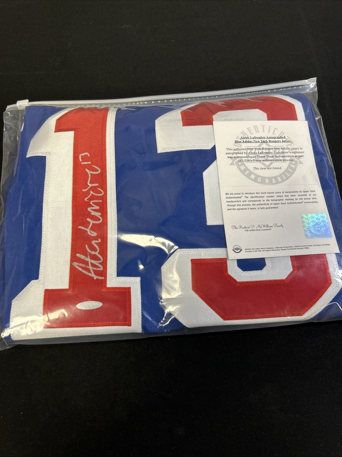 Alexis Lafrenière Autographed New York Rangers Authentic Blue Jersey Upper Deck! for sale on Ebay
