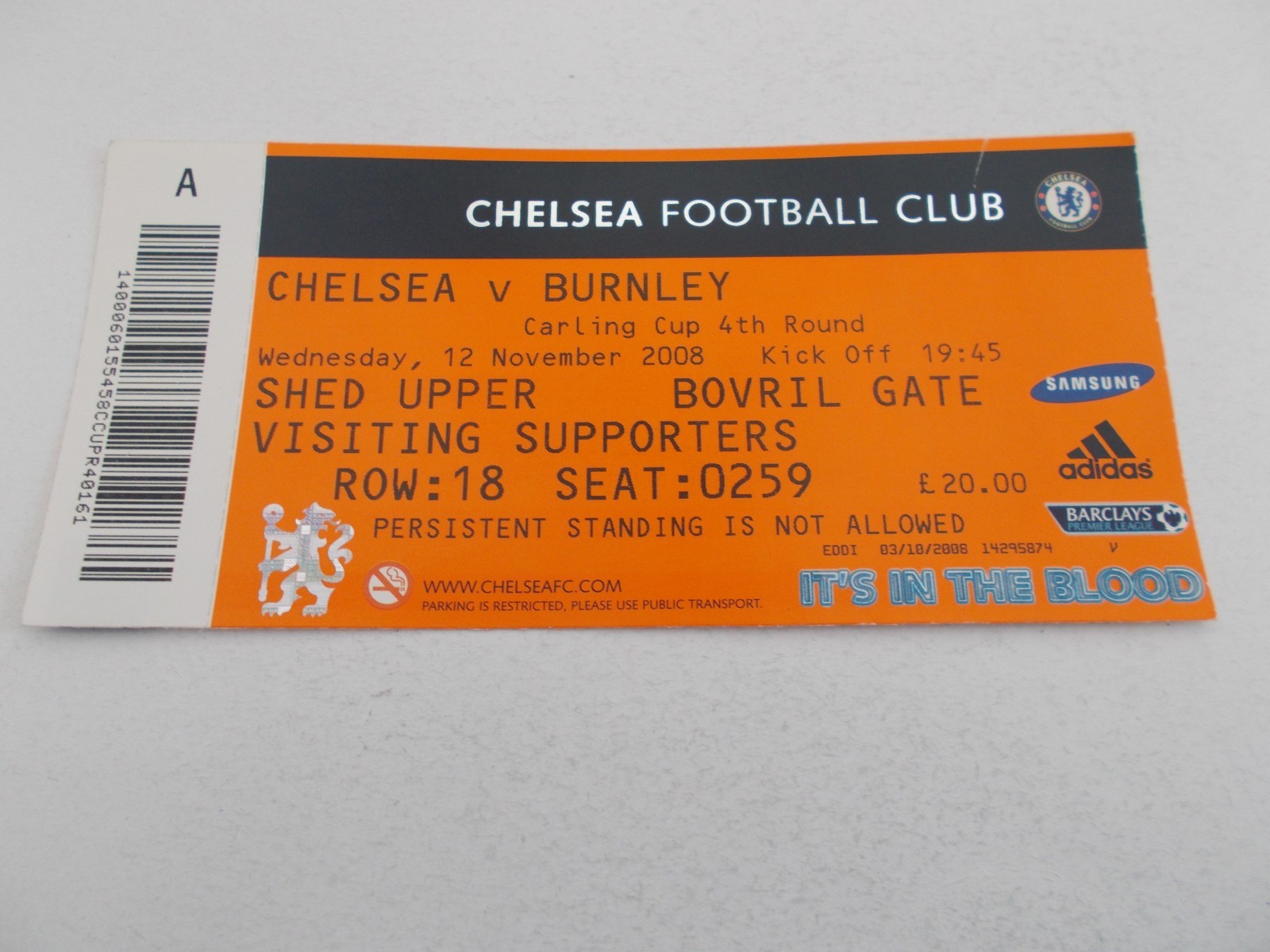 TICKET  Chelsea  v  Burnley  08/09  Carling Cup for sale on Ebay