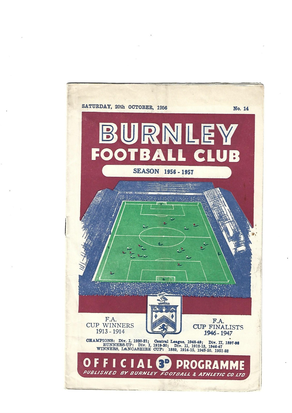 BURNLEY FC VERSUS LEEDS UNITED FC  OCTOBER 1956 for sale on Ebay