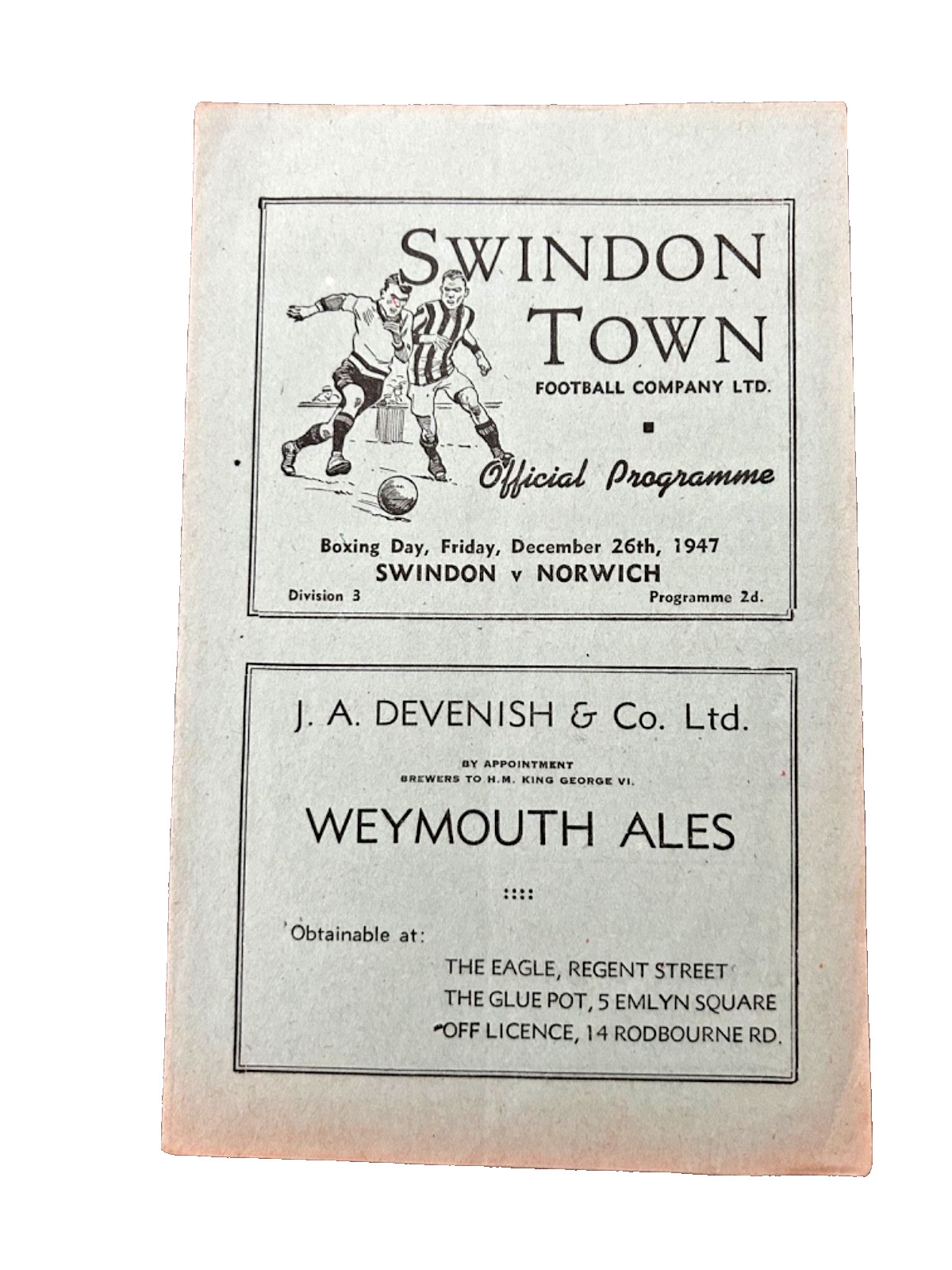 Vintage 1947/48 Swindon v Norwich football programme for sale on Ebay