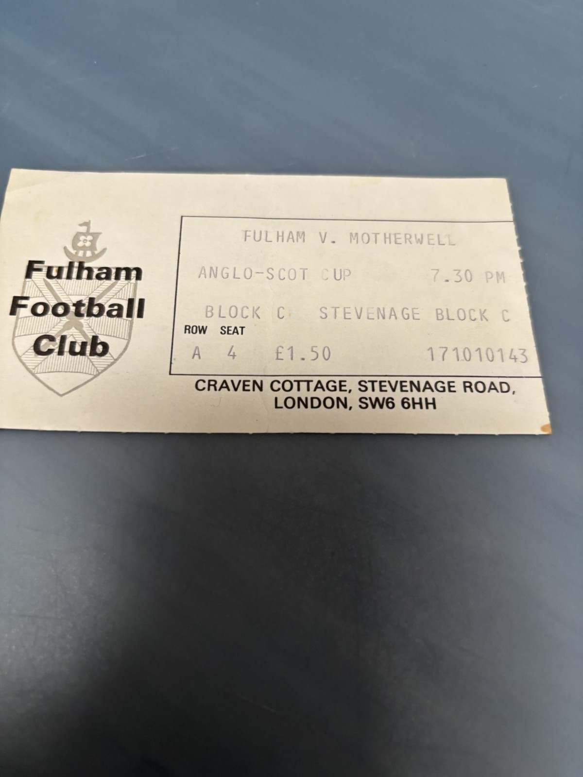 TICKET FULHAM v MOTHERWELL  Nov 1975 ANGLO SCOTTISH CUP for sale on Ebay