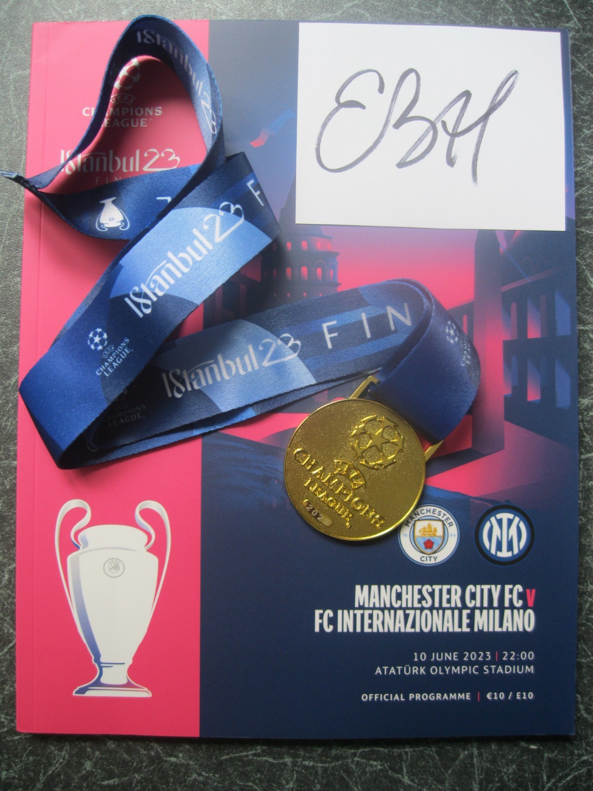 Rare Man City Champions League Medal & Programme + Genuine Haaland Autograph for sale on Ebay