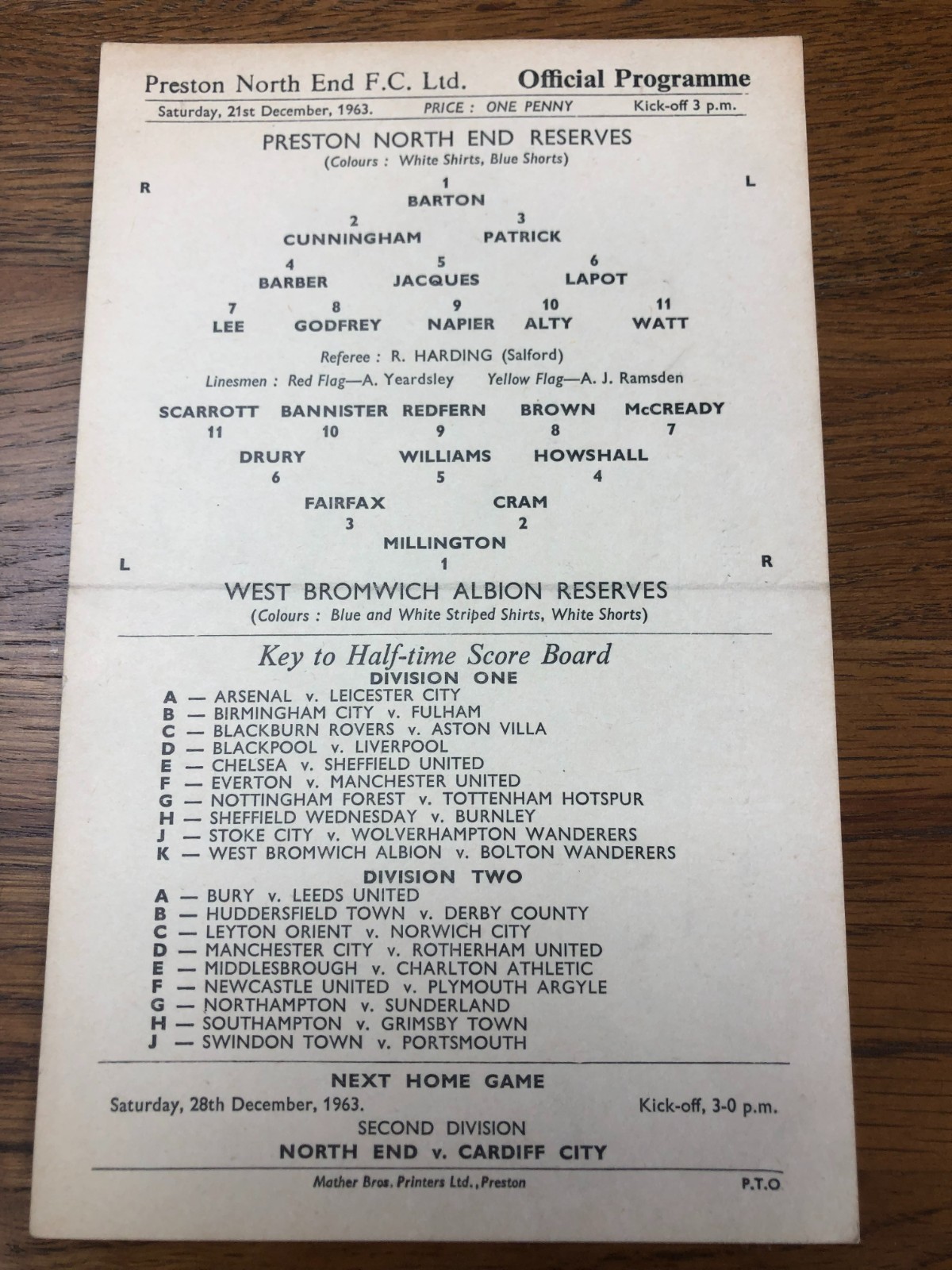 1963 - 1964      Preston North End v WEst Bromwich Albion  RESERVES for sale on Ebay