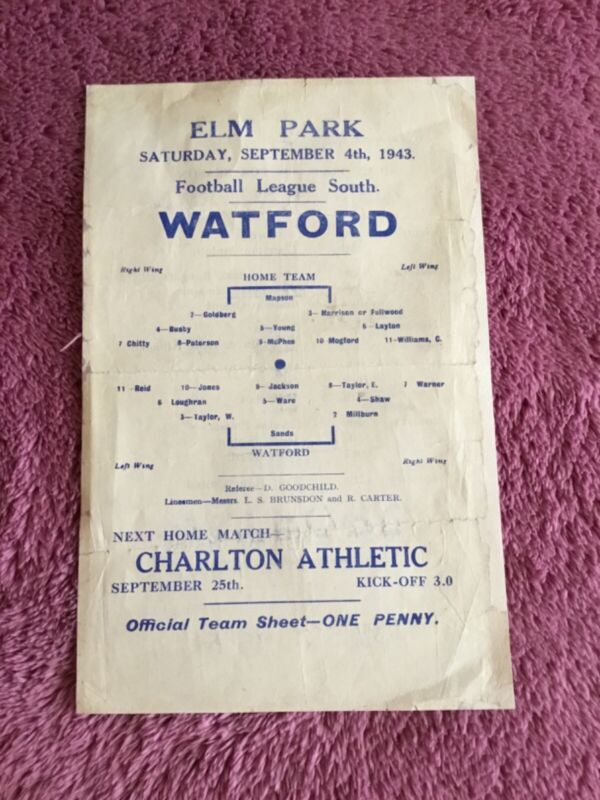 1943/44 READING FC v WATFORD FC - FOOTBALL LEAGUE SOUTH -  FOOTBALL PROGRAMME for sale on Ebay