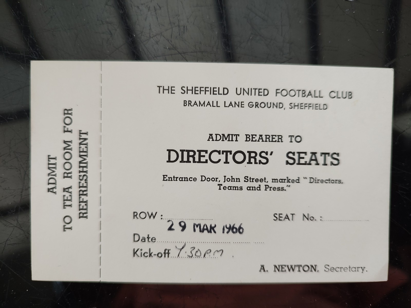 Ticket: 1965/6 Sheffield United v Blackburn Rovers . Admit to Directors box for sale on Ebay