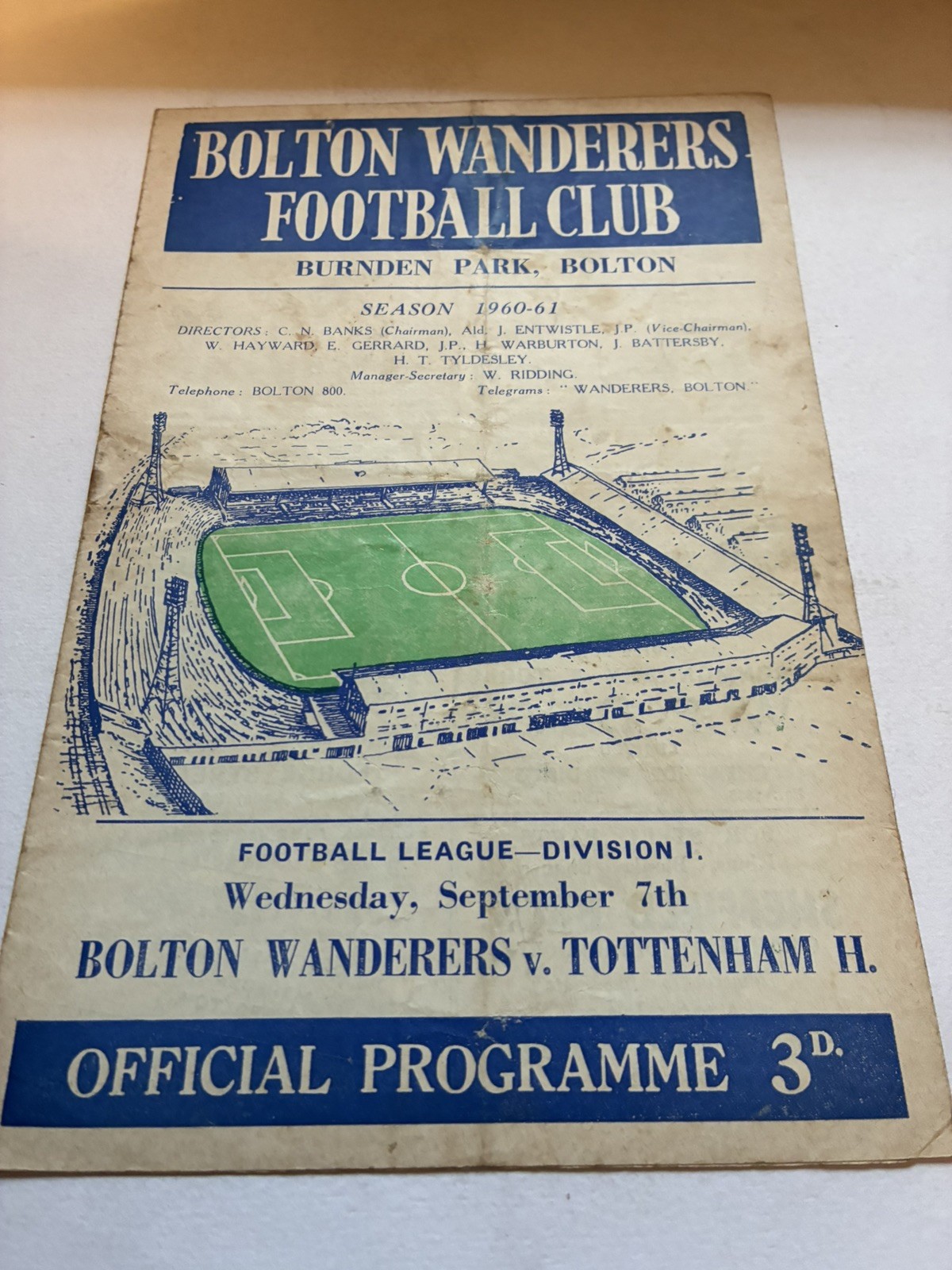 Bolton Wanderers v Tottenham Hotspur 1960/61 Double season  Wednesday 7th Sept for sale on Ebay