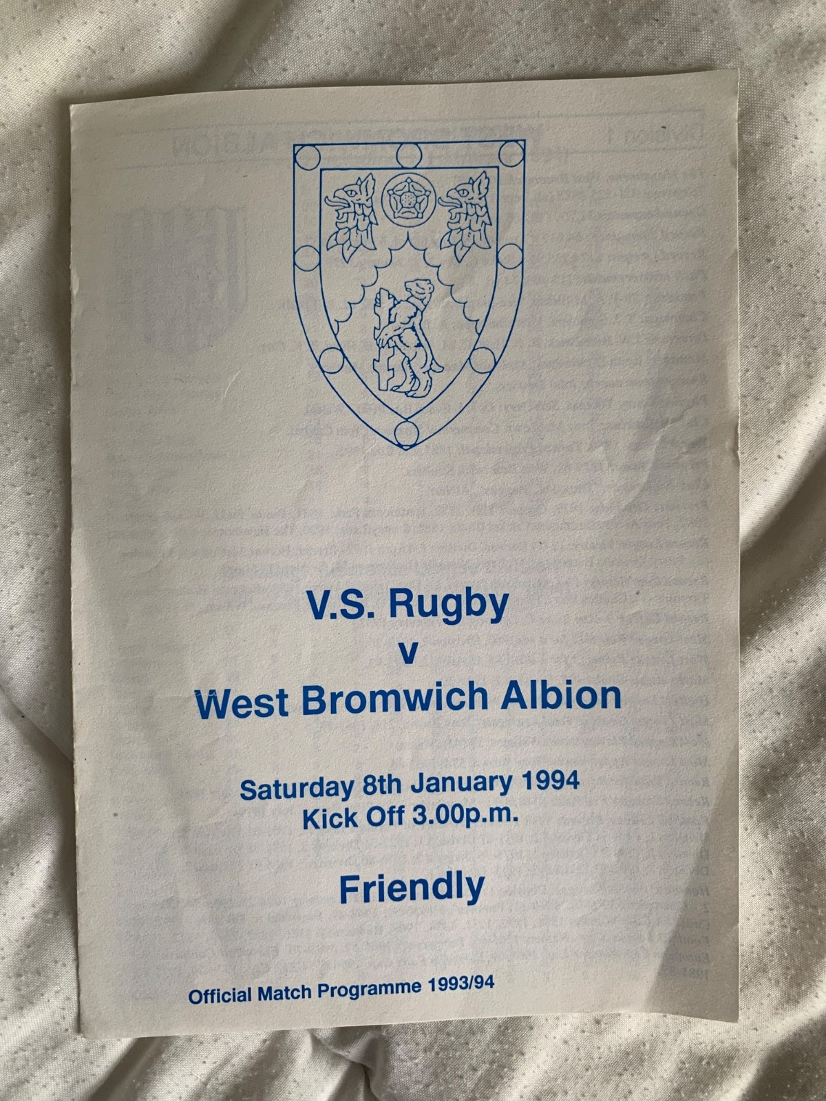 V.S. Rugby v West Bromwich Albion 1994 for sale on Ebay
