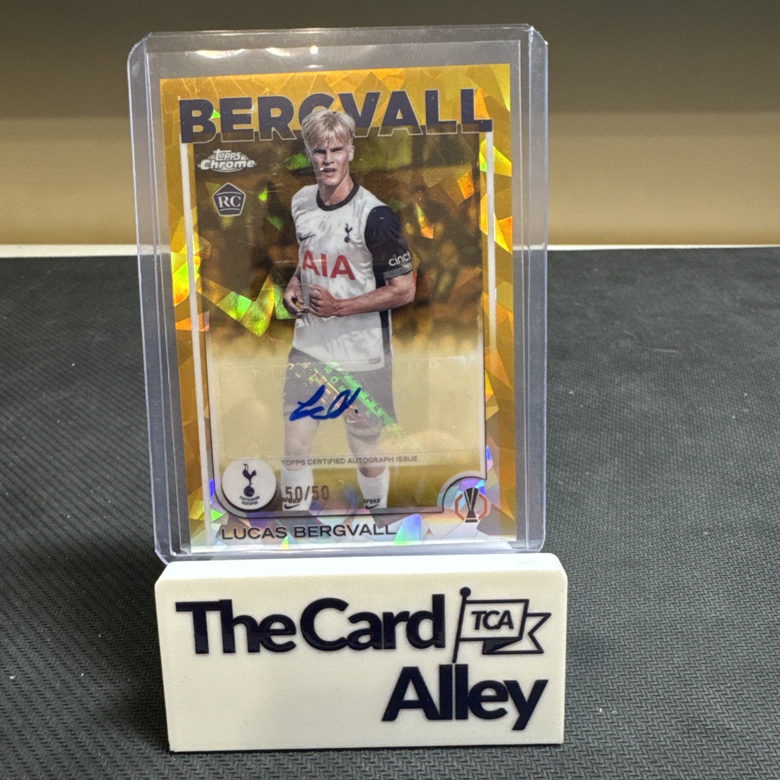 Topps Chrome UCC 2024/25 Sapphire! Gold /50 Lucas Bergvall Auto Rookie Tottenham for sale on Ebay
