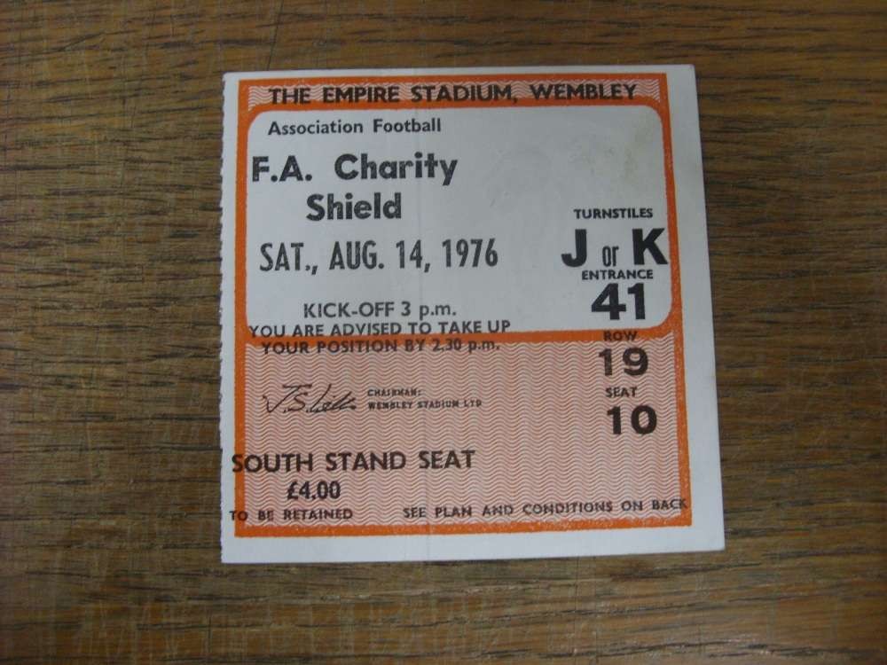 14/08/1976 Ticket: FA Charity Shield, Liverpool v Southampton [At Wembley] Orang for sale on Ebay