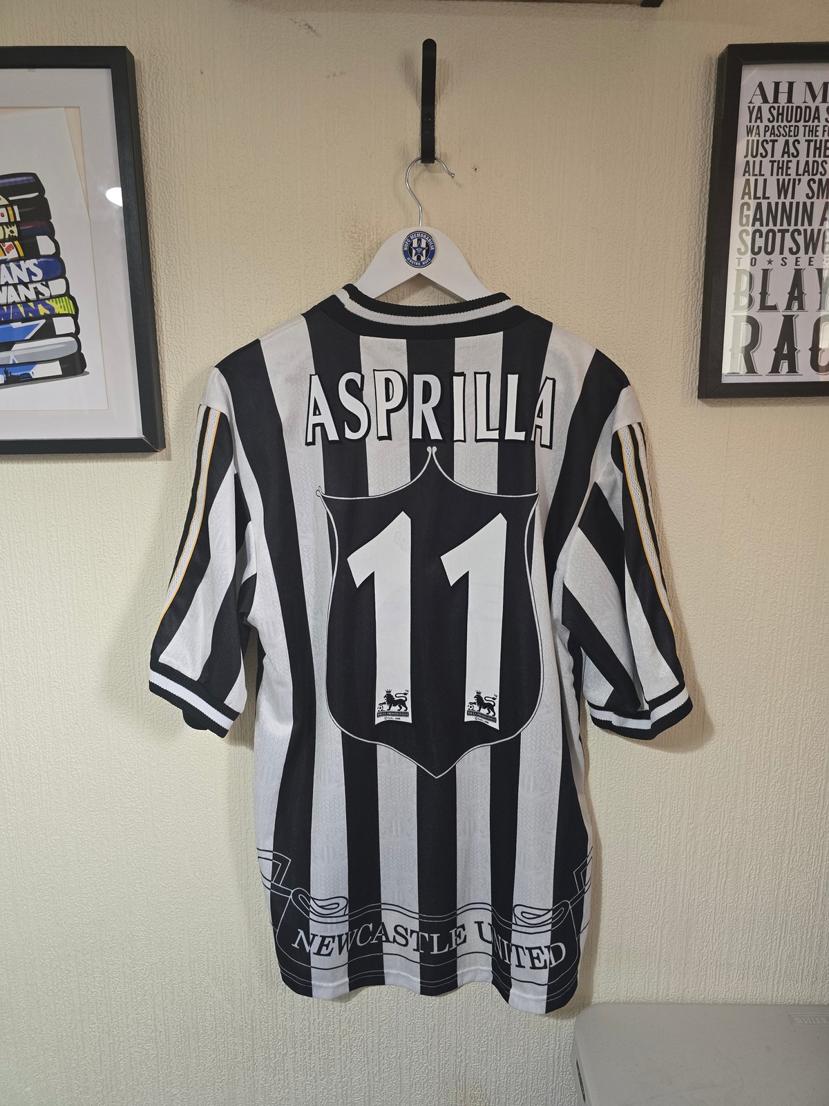 Newcastle United 1997/99 Adidas Home shirt, #11 ASPRILLA - MEDIUM for sale on Ebay