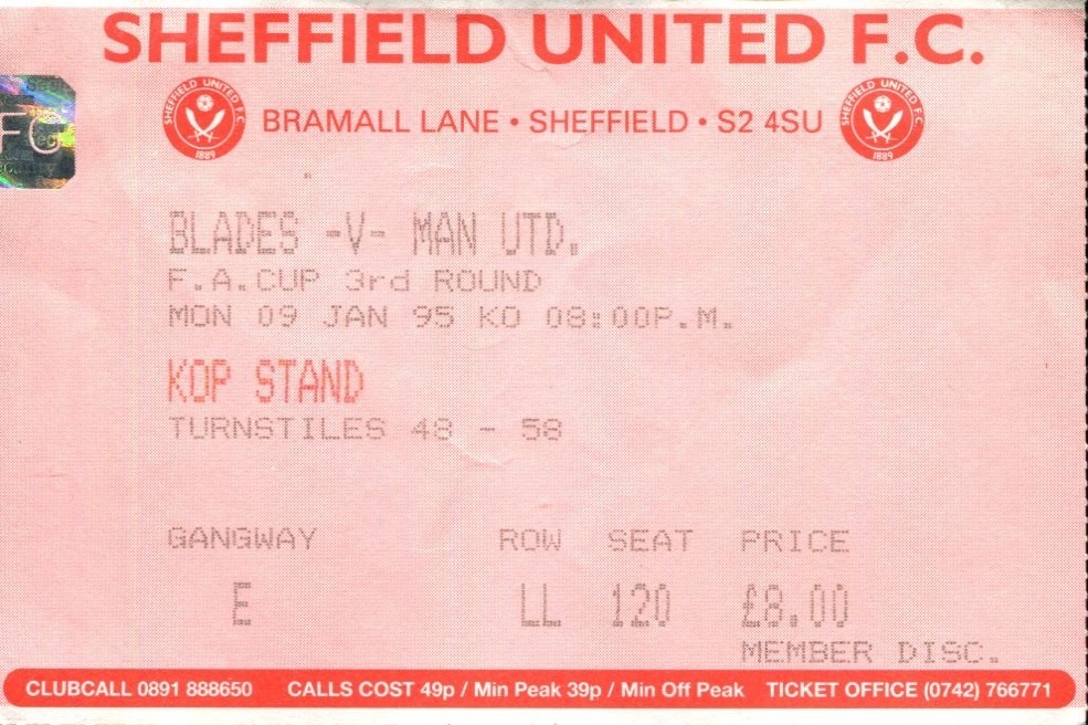 Sheffield United v Manchester United 09/01/95 Ticket FA Cup 3rd Round for sale on Ebay
