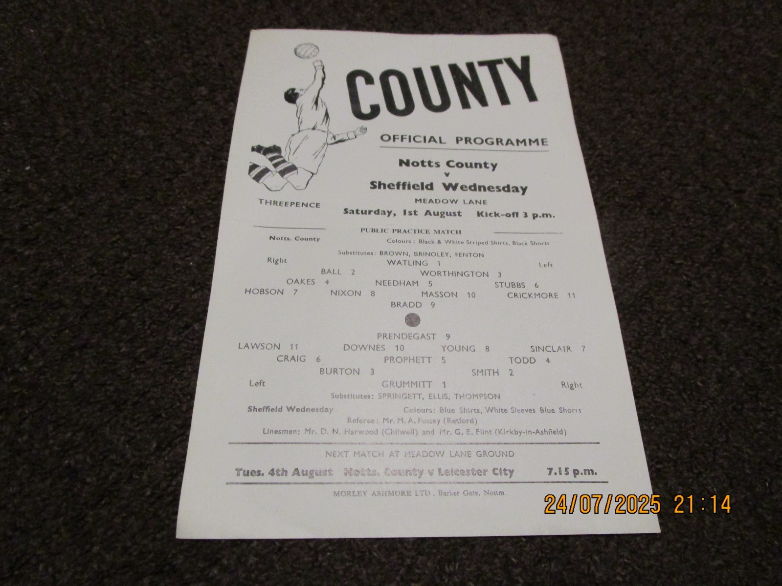 NOTTS COUNTY  v  SHEFFIELD WEDNESDAY  1970/1  PRACTICE MATCH   AUGUST 1st s/s for sale on Ebay