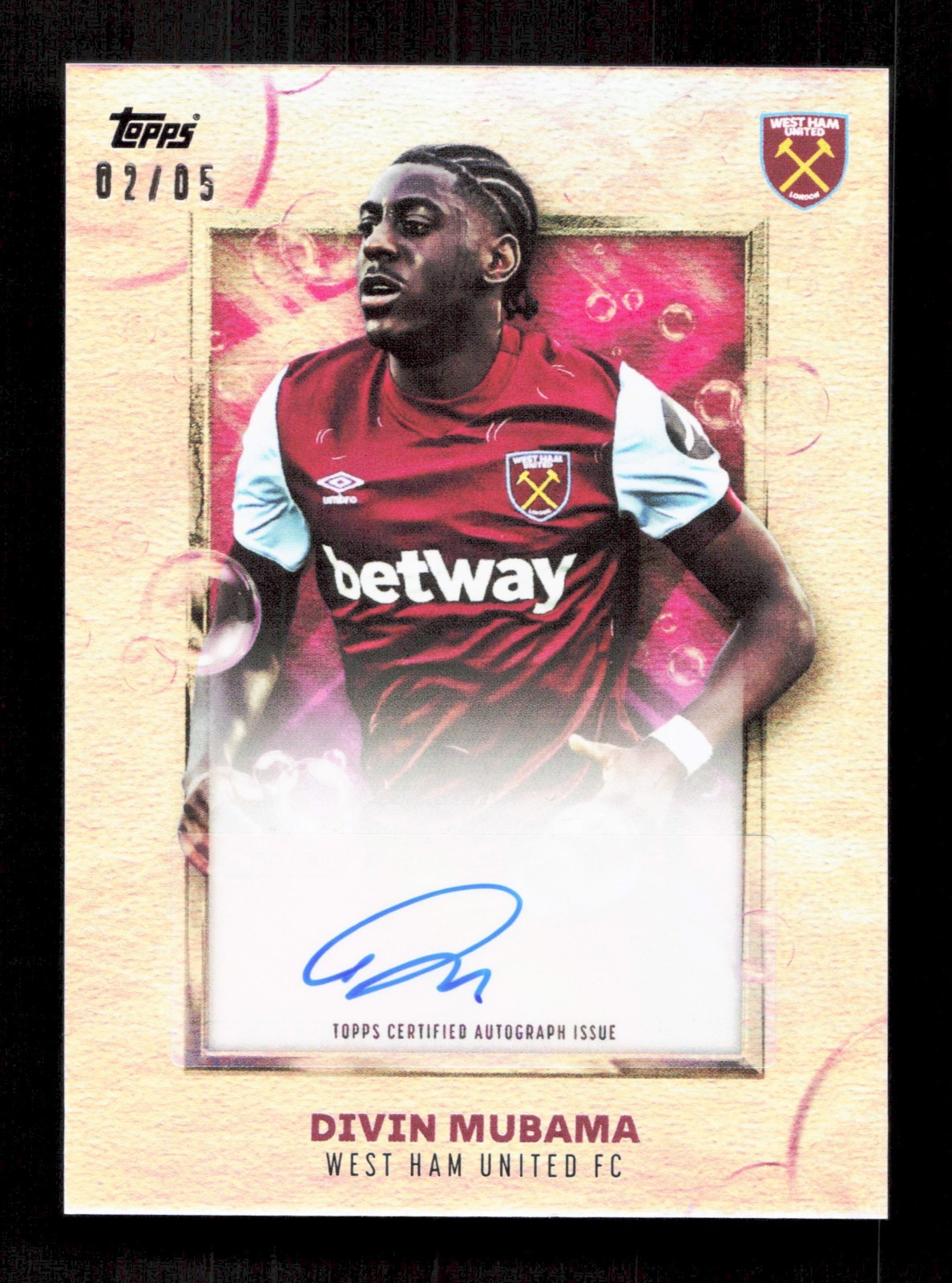 Topps Divin Mubama Pink Autograph Card /5 West Ham United Team Set 2024 for sale on Ebay