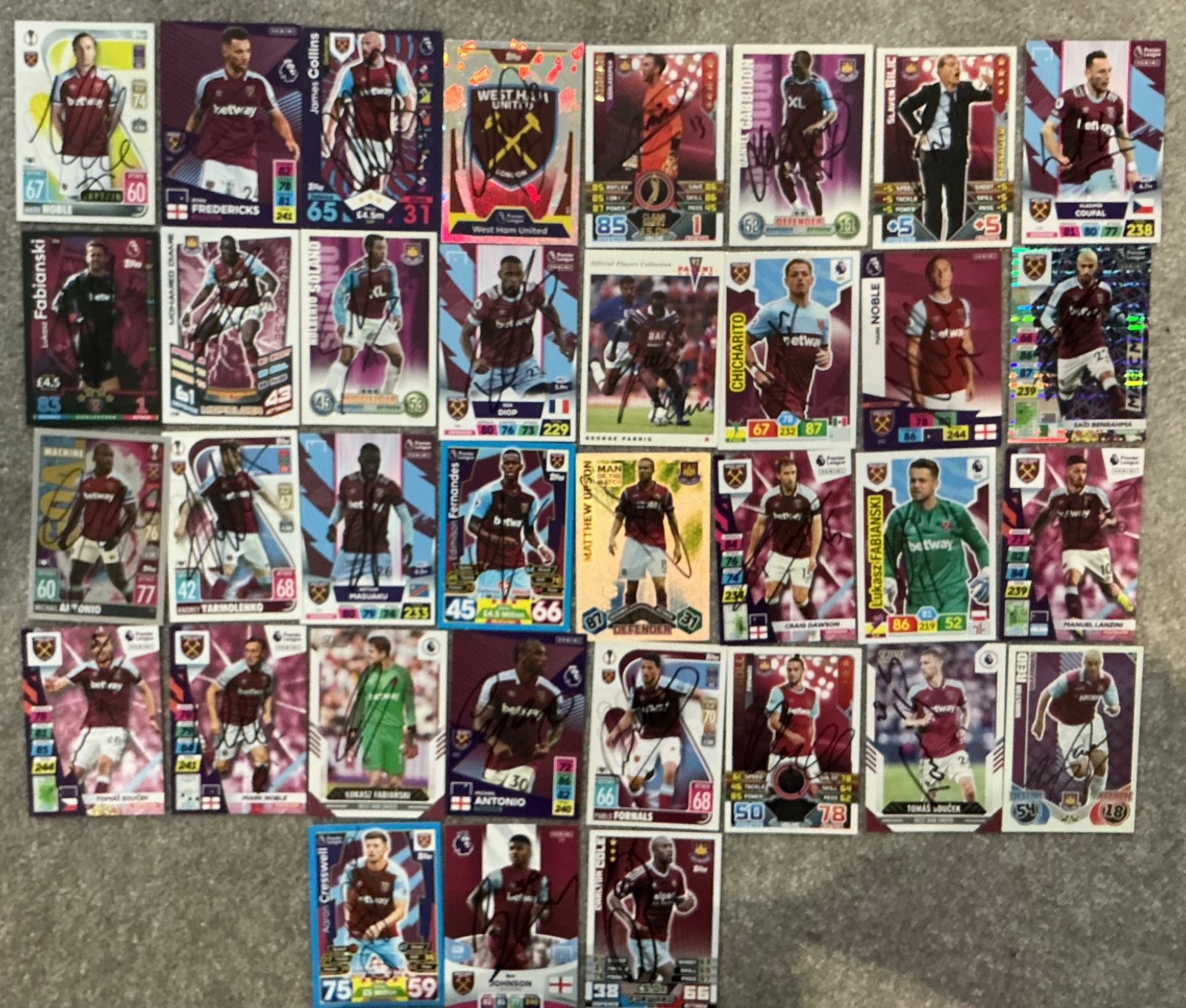 WEST HAM UNITED COLLECTION OF 40 HAND SIGNED FOOTBALL TRADING CARDS & PHOTOS for sale on Ebay