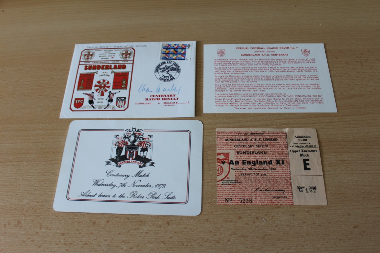 SUNDERLAND V ENGLAND X1 1979 - TICKET -  INVITATION FIRST DAY COVER + AUTOGRAPHS for sale on Ebay