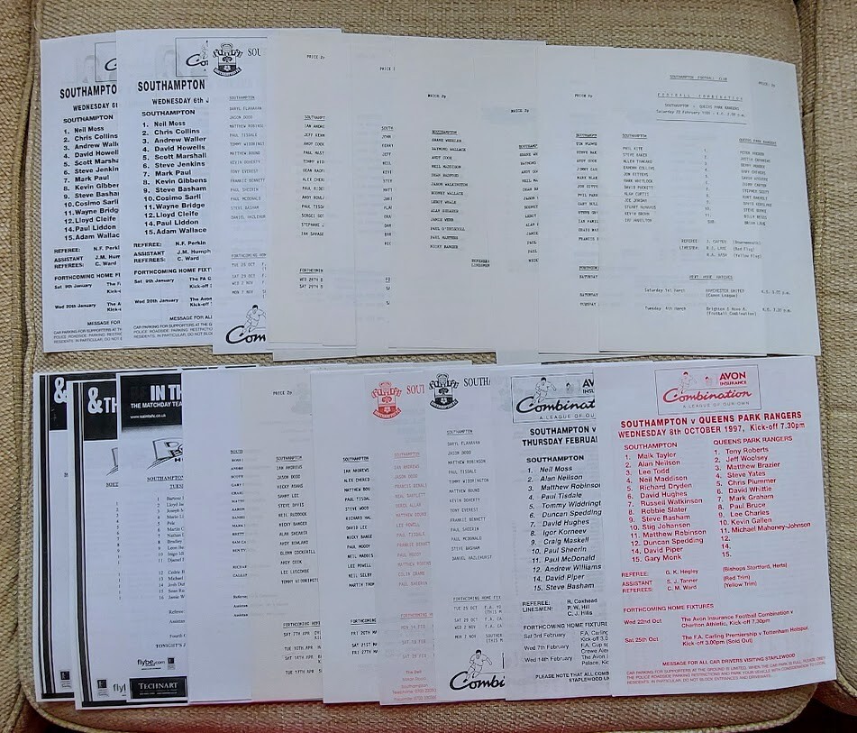 22 Southampton v Queens Park Rangers Reserve, U17, Youth Cup Progs 1986/2008 for sale on Ebay