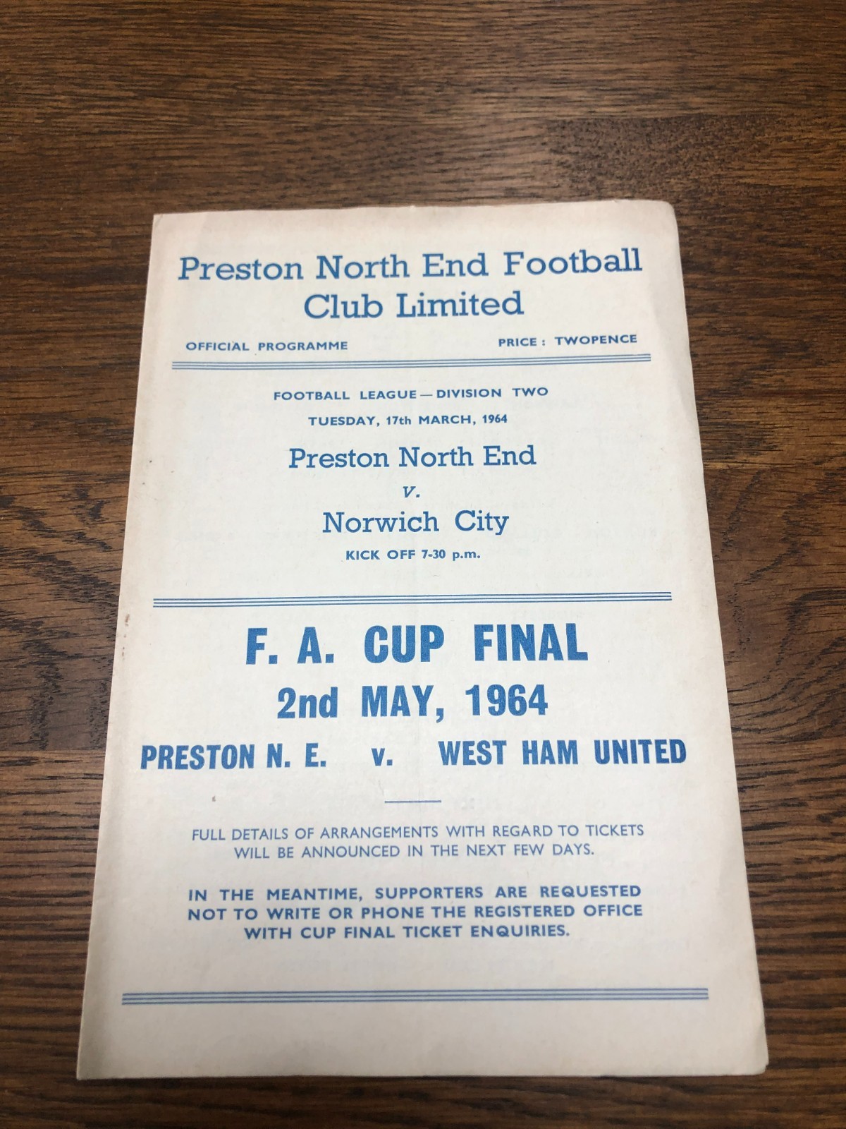 1963 - 1964  Preston North End v  Norwich City    4 page issue  for sale on Ebay