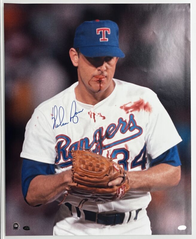 Nolan Ryan HOF Signed Texas Rangers 16x20 Bloody Photo AUTO COA for sale on Ebay