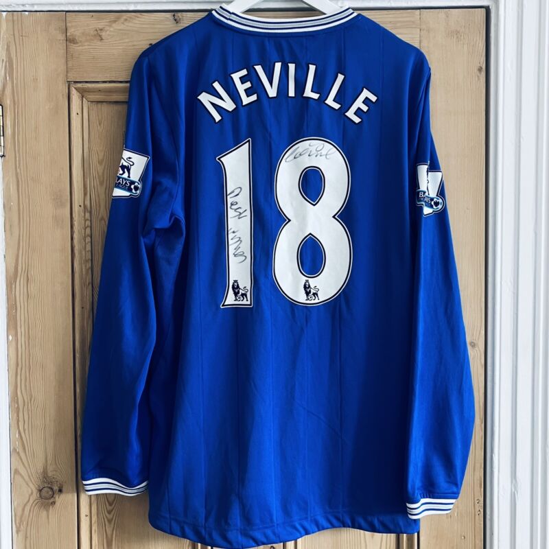 Rare Match Worn/ Signed Phil Neville Everton FC #18 Le Coq Home Shirt 2009/10 for sale on Ebay