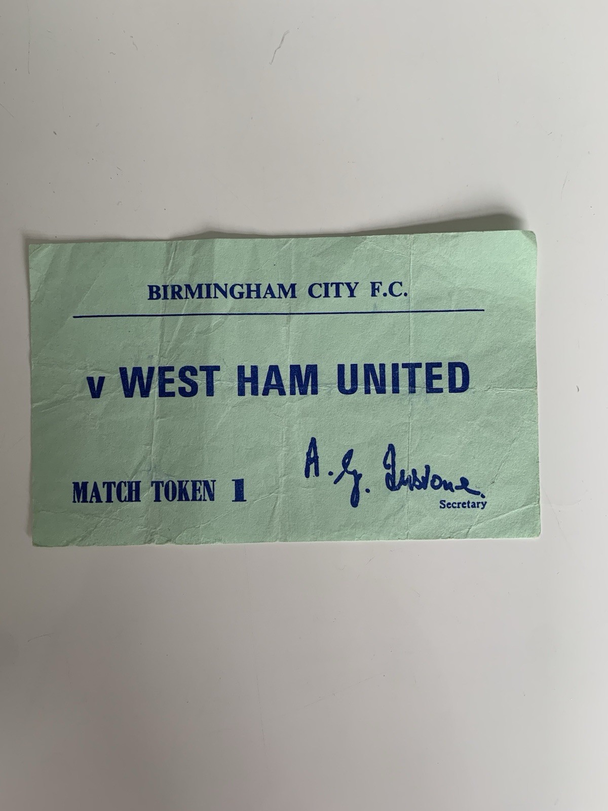 Birmingham City v West Ham Utd 23rd April 1973 Match Token/Ticket. A.G. Instone. for sale on Ebay