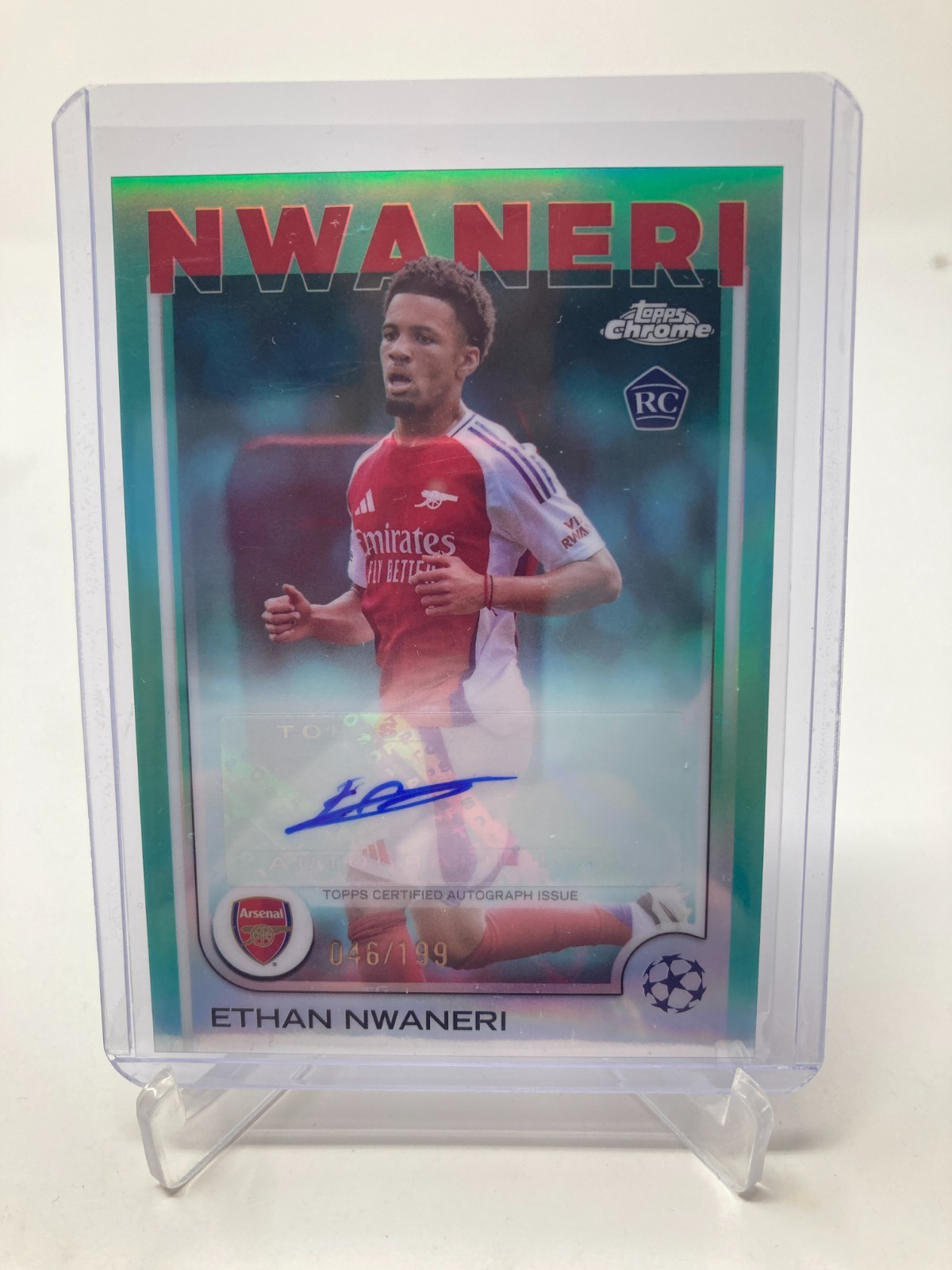 TOPPS CHROME UCC 24/25 ETHAN NWANERI RC ARSENAL AQUA AUTO 46/199. for sale on Ebay