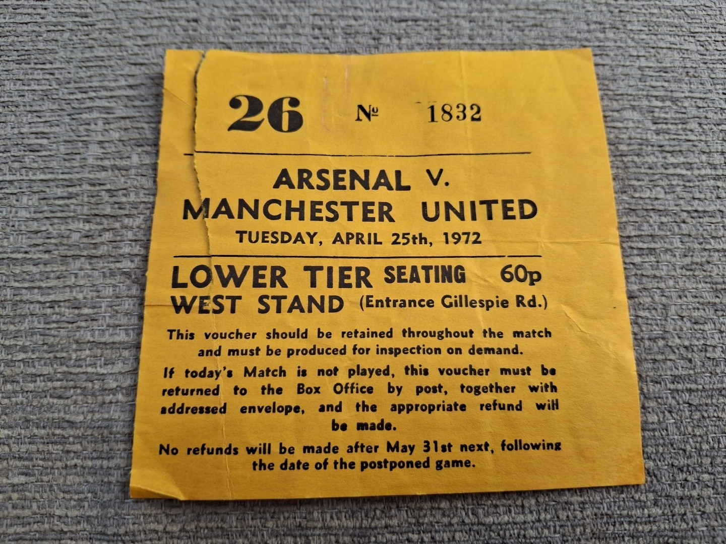 Arsenal v Manchester United TICKET.  25/4/1972 for sale on Ebay
