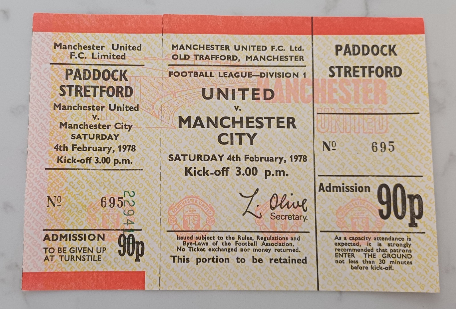 1977/1978 MANCHESTER UNITED  v MANCHESTER CITY   MATCH TICKET for sale on Ebay