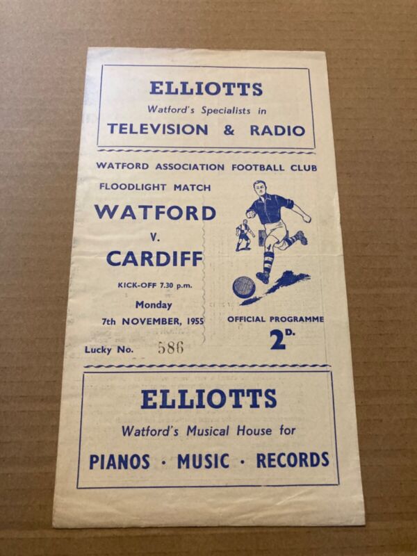 Watford v Cardiff City Friendly match football programme - 7th November 1955 for sale on Ebay