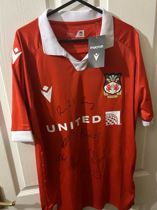 Wrexham 24/25 Shirt BNWT Signed by Ryan Reynolds, Rob McElhenney, Paul Mullin +5 for sale on Ebay