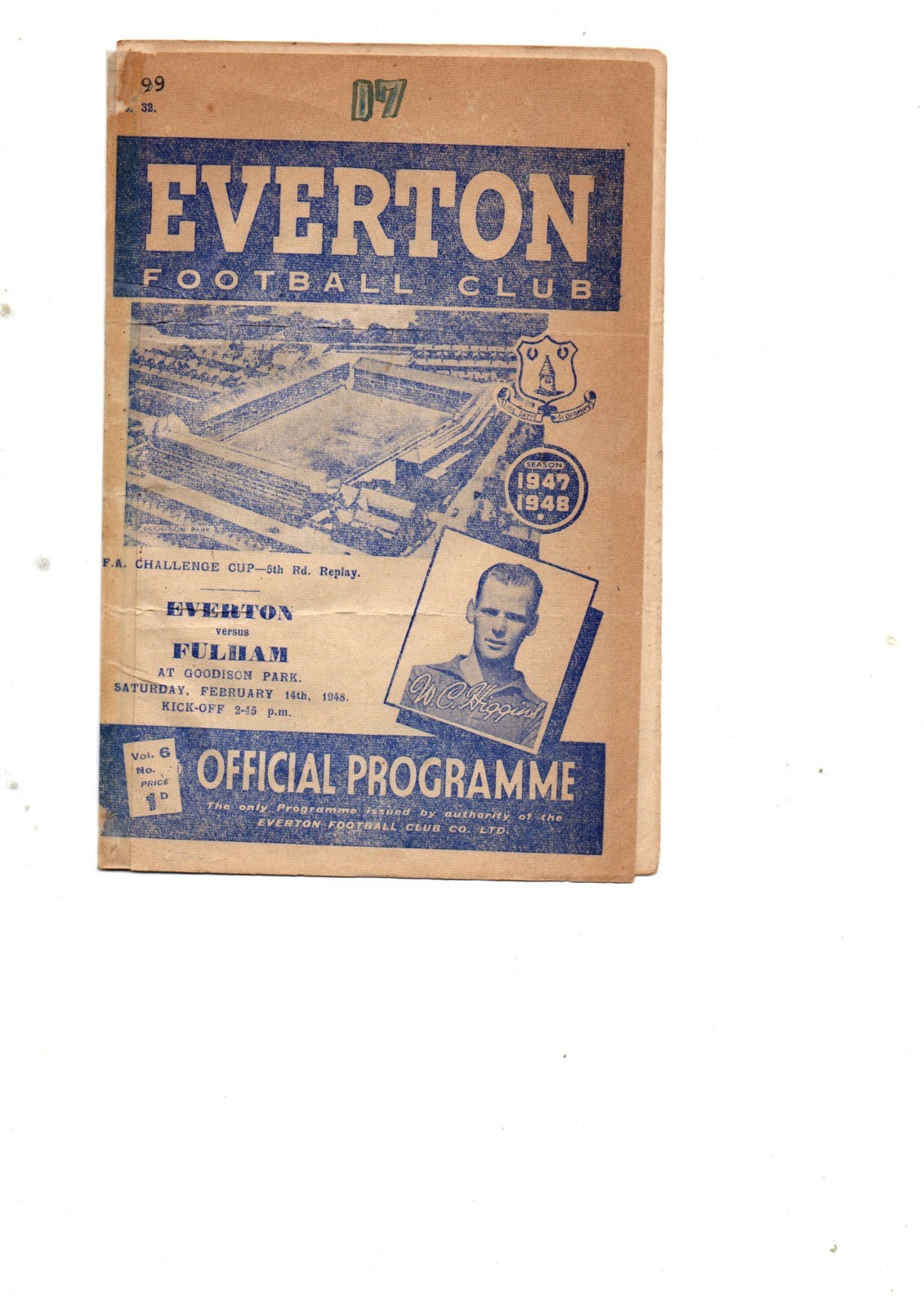 Everton v Fulham 1947 - 1948 FA Cup 5th round replay for sale on Ebay