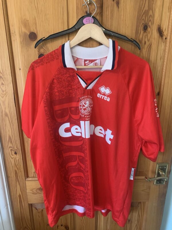 Middlesbrough home football shirt 1996/1997 season size XL manufactured by Errea for sale on Ebay