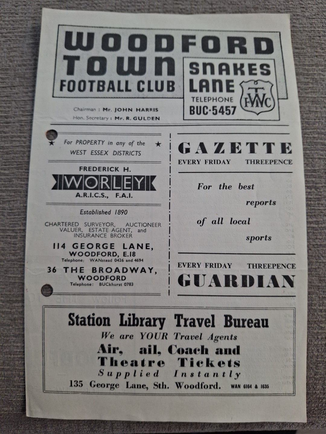 Woodford Town v Stevenage Town programme.  12/12/1953 for sale on Ebay