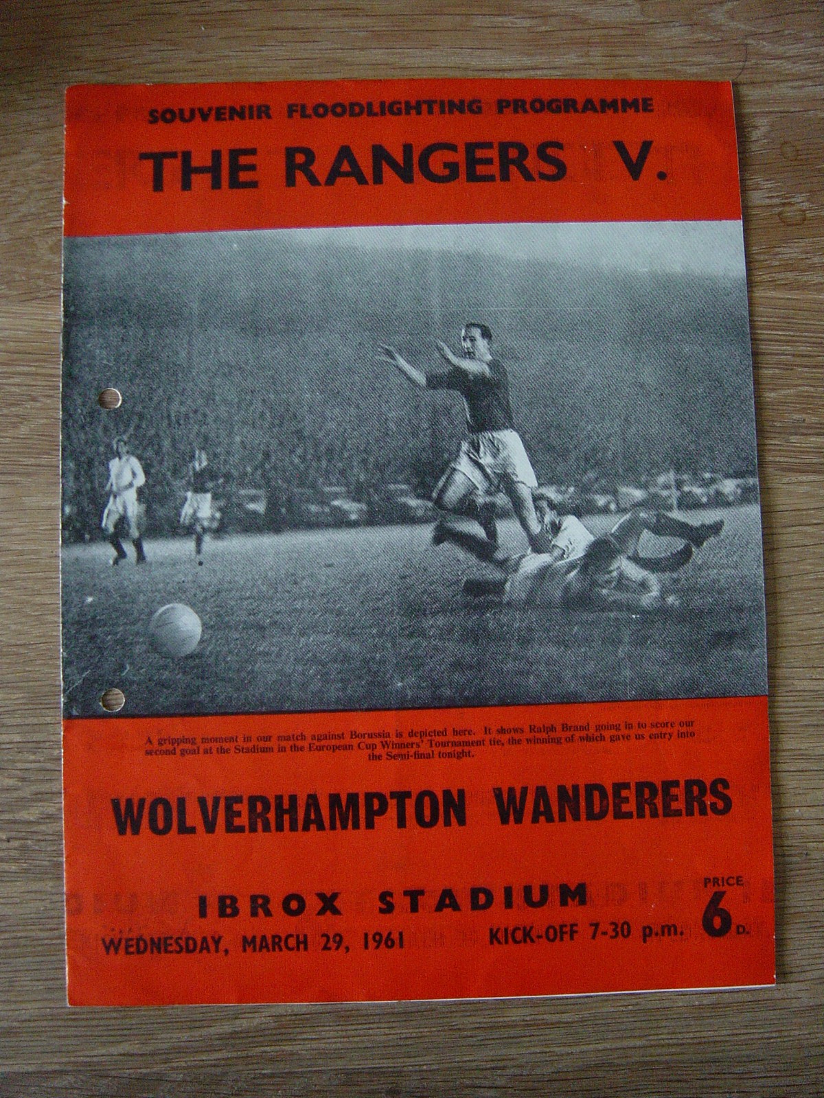 1960/61 EUROPEAN CUP WINNERS CUP SEMI-FINAL : GLASGOW RANGERS v WOLVES for sale on Ebay