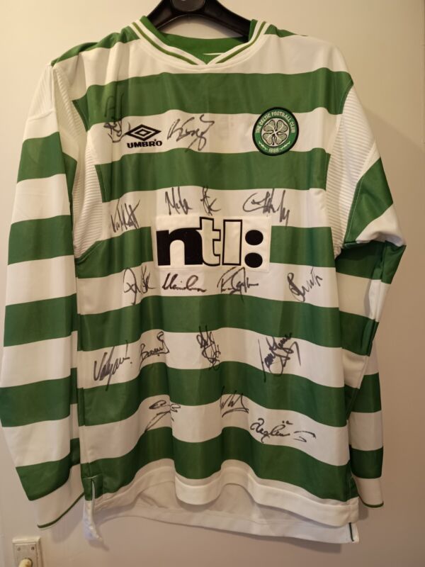 Signed Celtic football shirt+ paperwork . O'Neill, Larsson, McManara and team for sale on Ebay