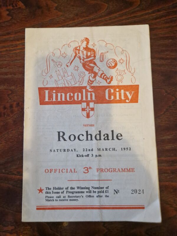 1951/52 Lincoln City V Rochdale  for sale on Ebay
