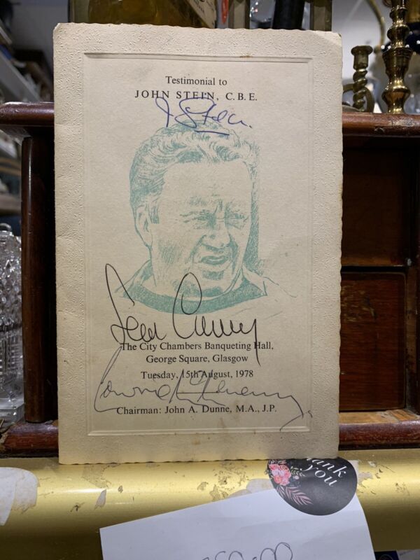 Jock Stein Celtic FC Testimonial Dinner Menu Signed By Jock & Sean Connery 1978 for sale on Ebay