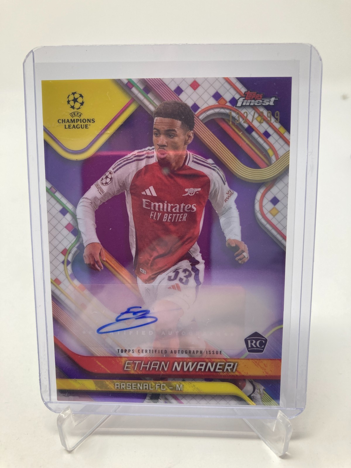 TOPPS FINEST UCC 24/25 ETHAN NWANERI RC ARSENAL PURPLE AUTO 132/299. for sale on Ebay
