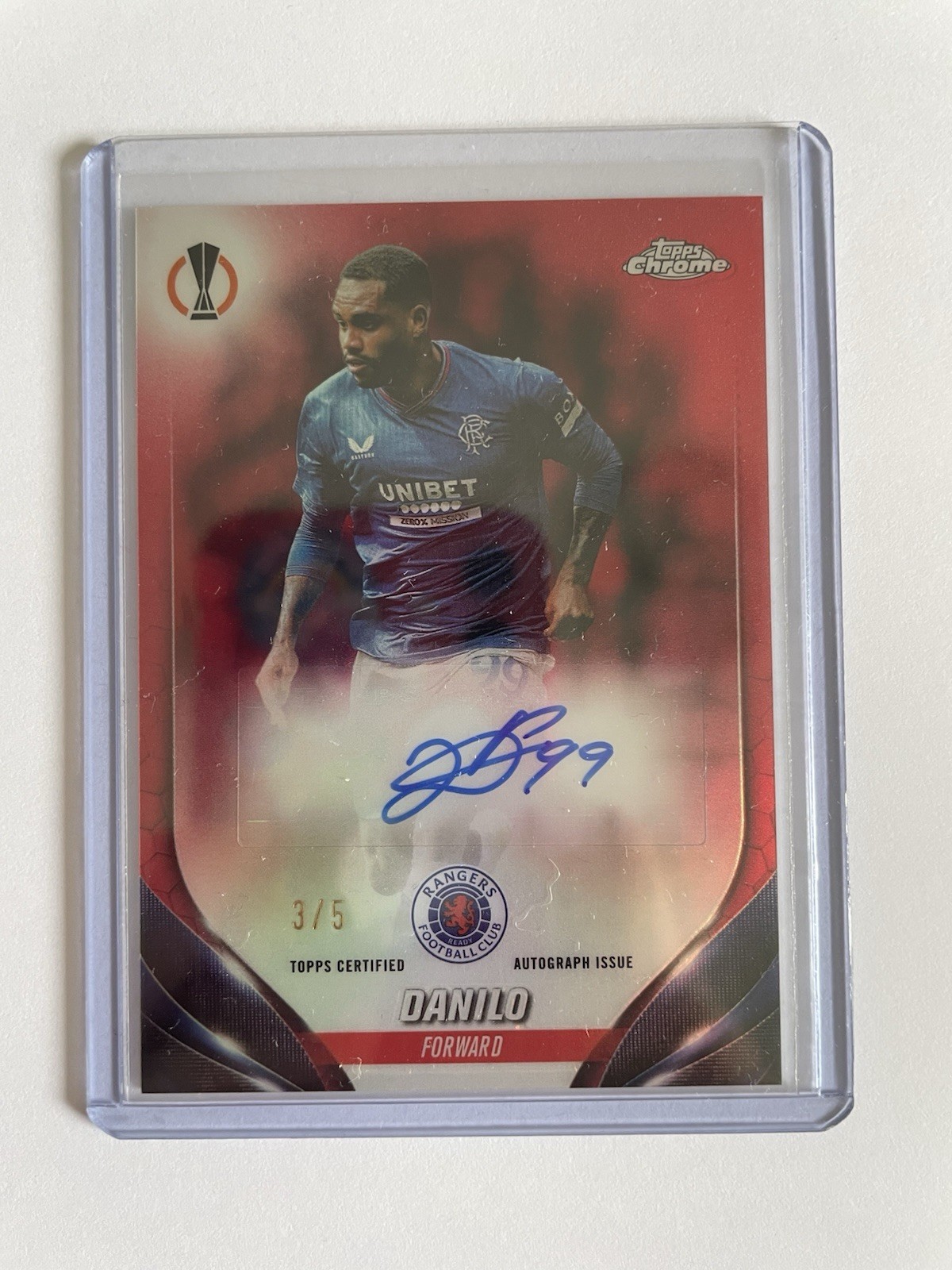TOPPS CHROME 23/24 DANILO RANGERS FC AUTO Red /5 rangers fc  for sale on Ebay