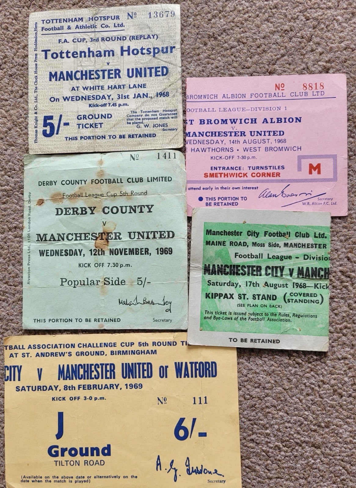 5 MANCHESTER UNITED AWAY TICKETS FROM 1960s for sale on Ebay