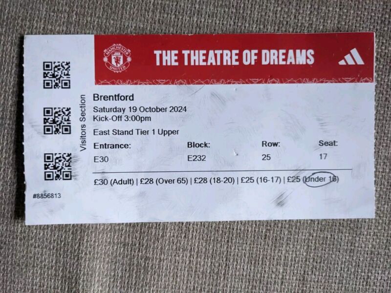 Manchester United v Brentford Ticket . 2024. for sale on Ebay