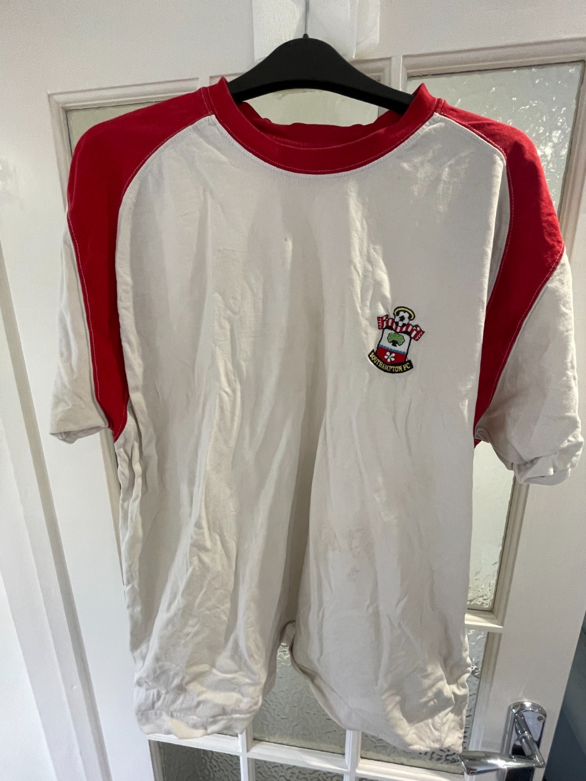 Southampton FC theme T-Shirt - White with red trim - Large for sale on Ebay