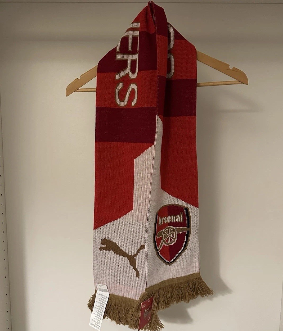 ARSENAL PUMA FOOTBALL SCARF FAN HIGH RISK RED/WHITE/ESTATE BLUE BNWT for sale on Ebay