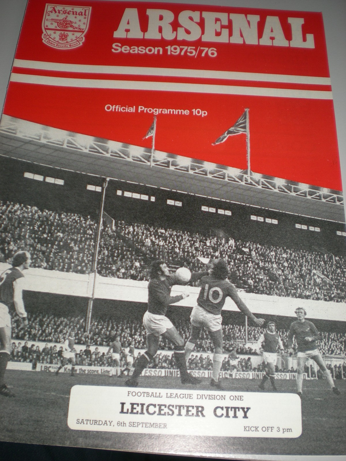 ARSENAL v LEICESTER CITY, 9th SEPTEMBER 1975, NO WRITING, STAPLES REMOVED. for sale on Ebay