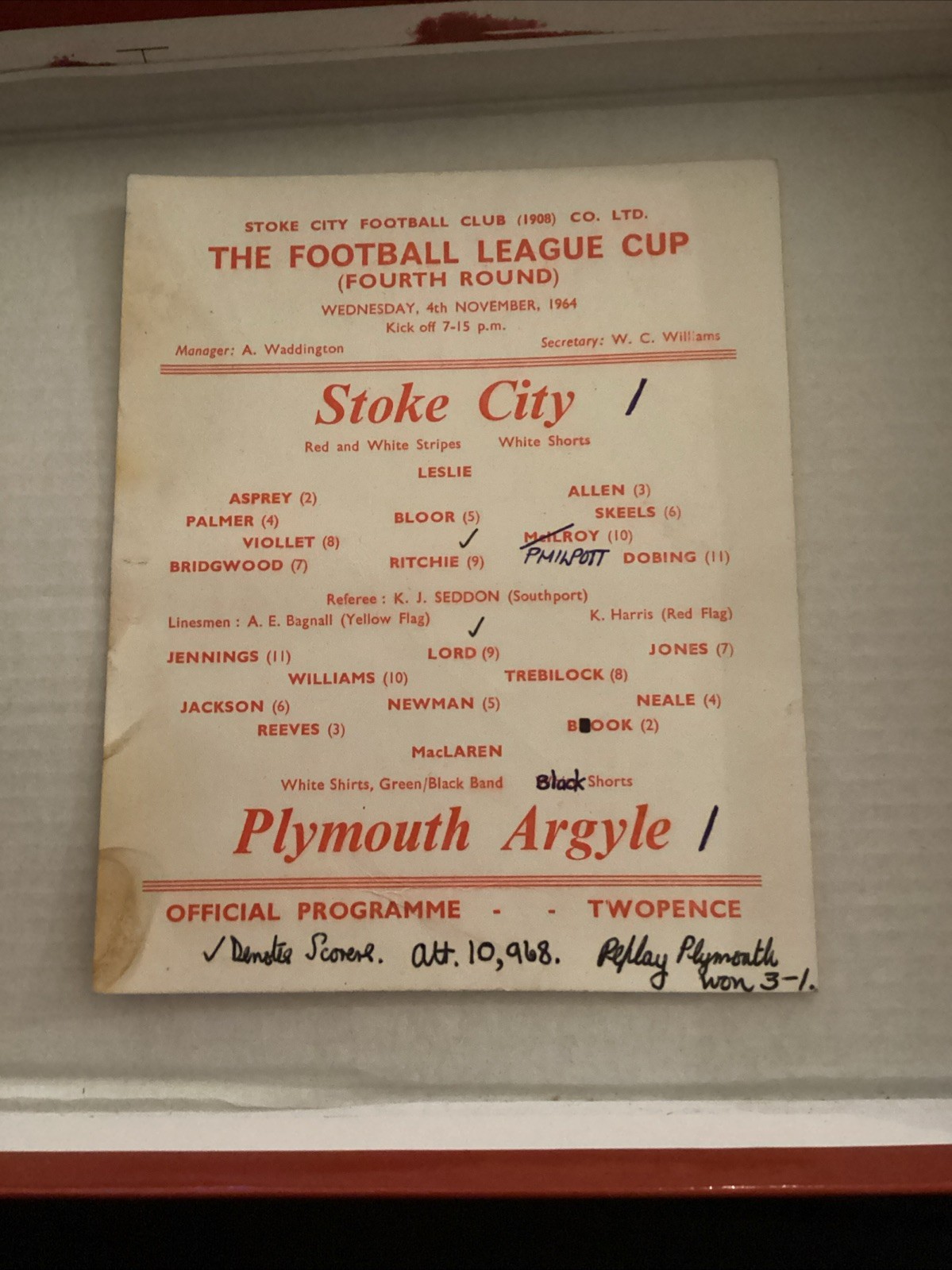 Stoke City v Plymouth Argyle 1964/65 League Cup for sale on Ebay