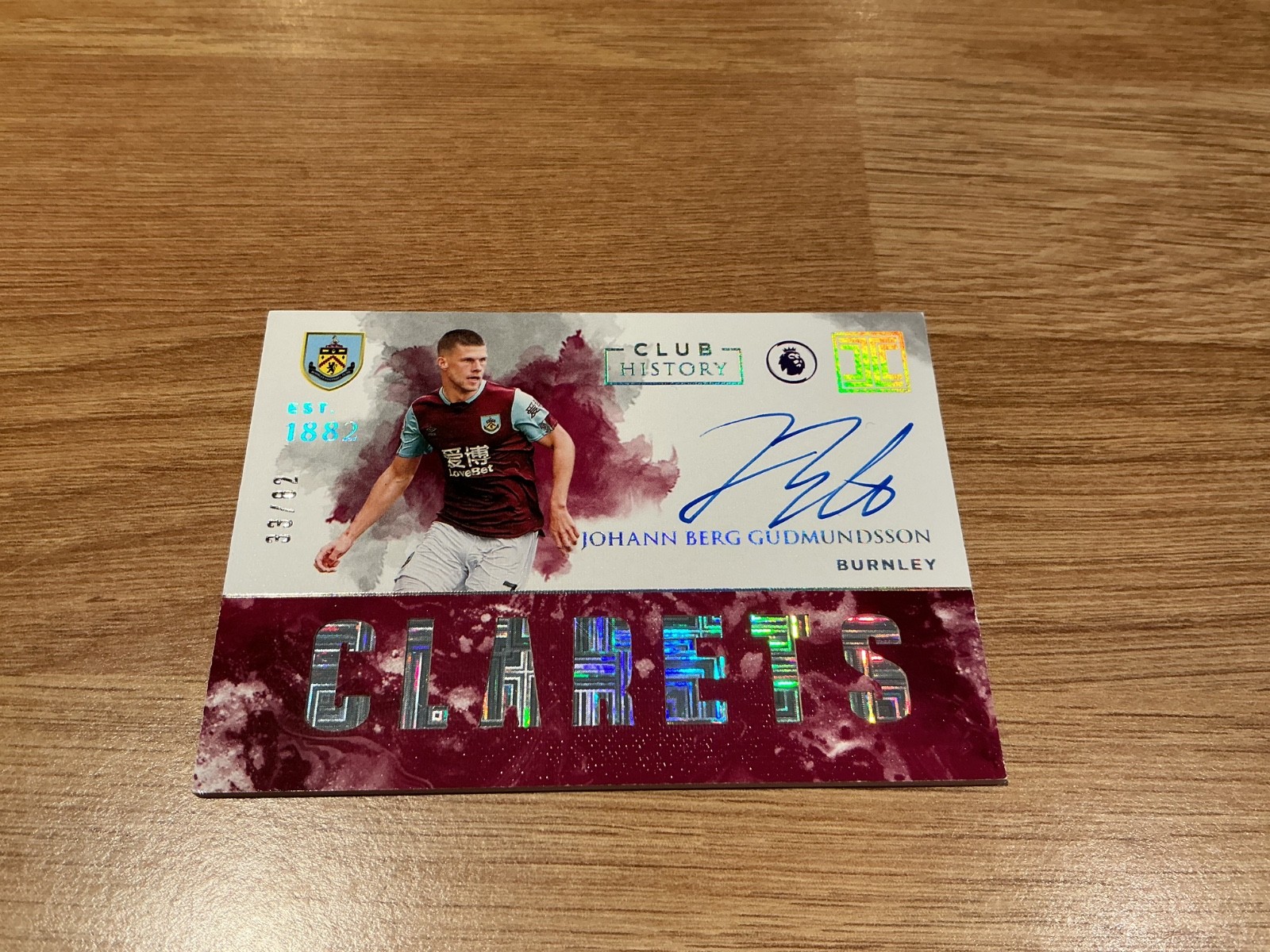 BURNLEY JOHANN BERG GUDMUNDSSON SIGNED PATCH CARD 34/99 for sale on Ebay