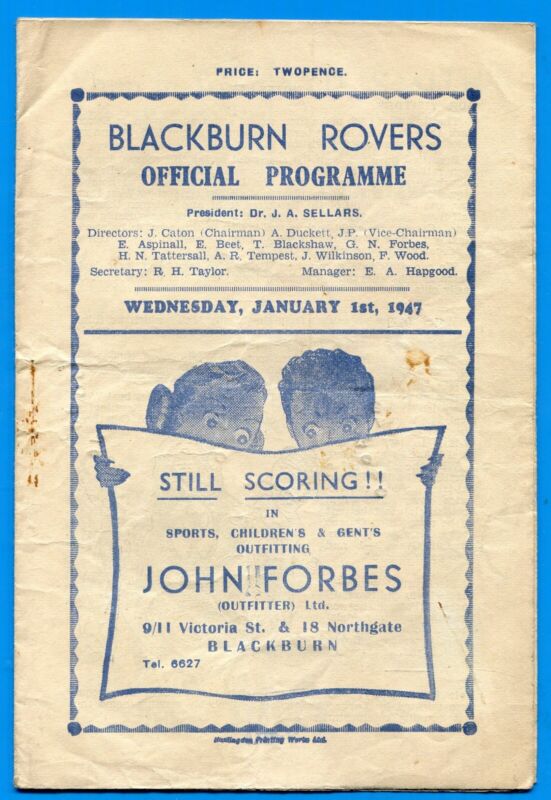 Blackburn Rovers v Brentford 1946-7 for sale on Ebay
